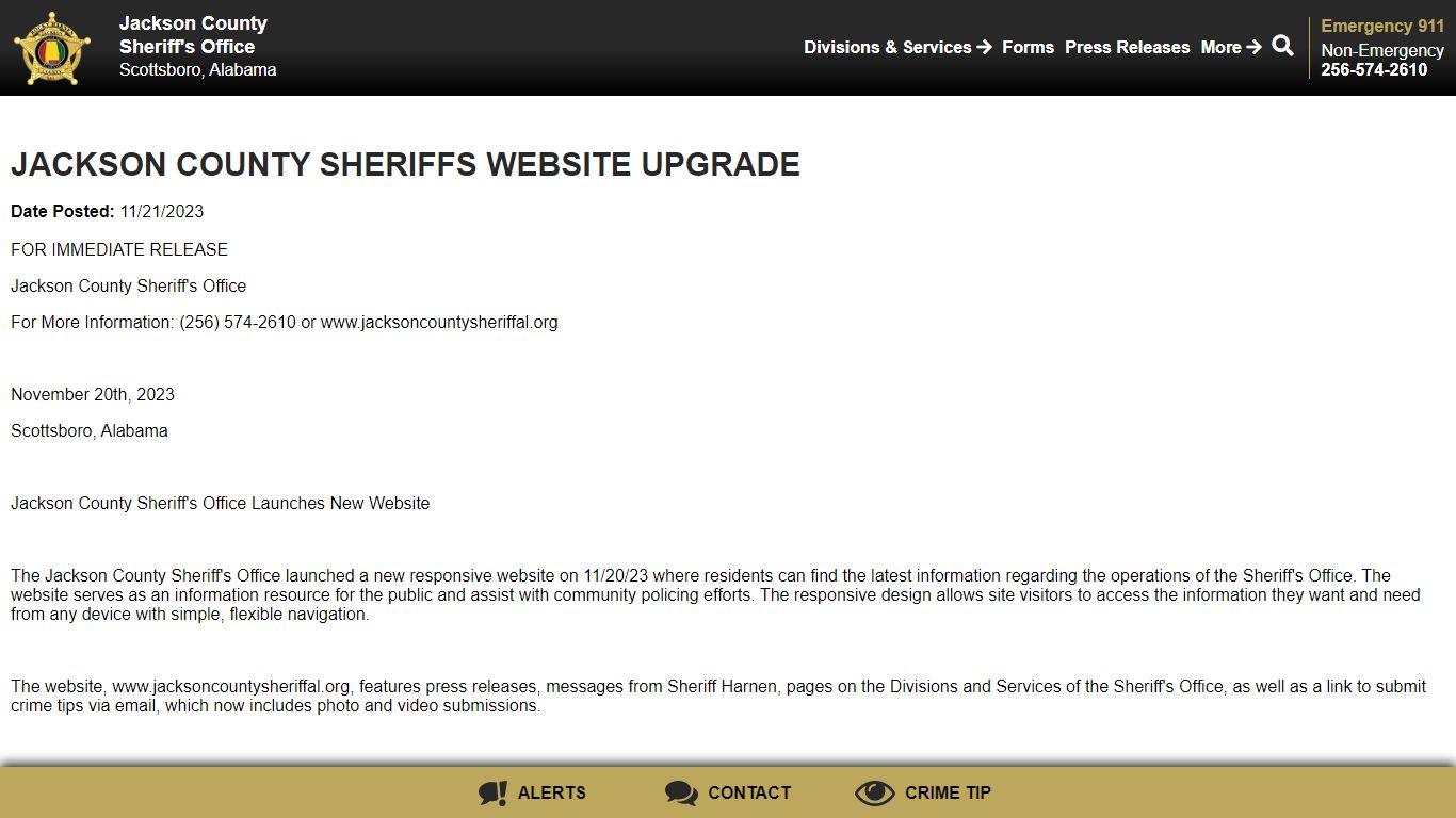 Jackson County Sheriffs Website Upgrade